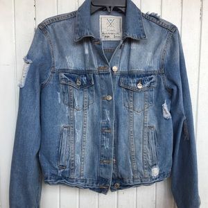 A distressed denim jacket